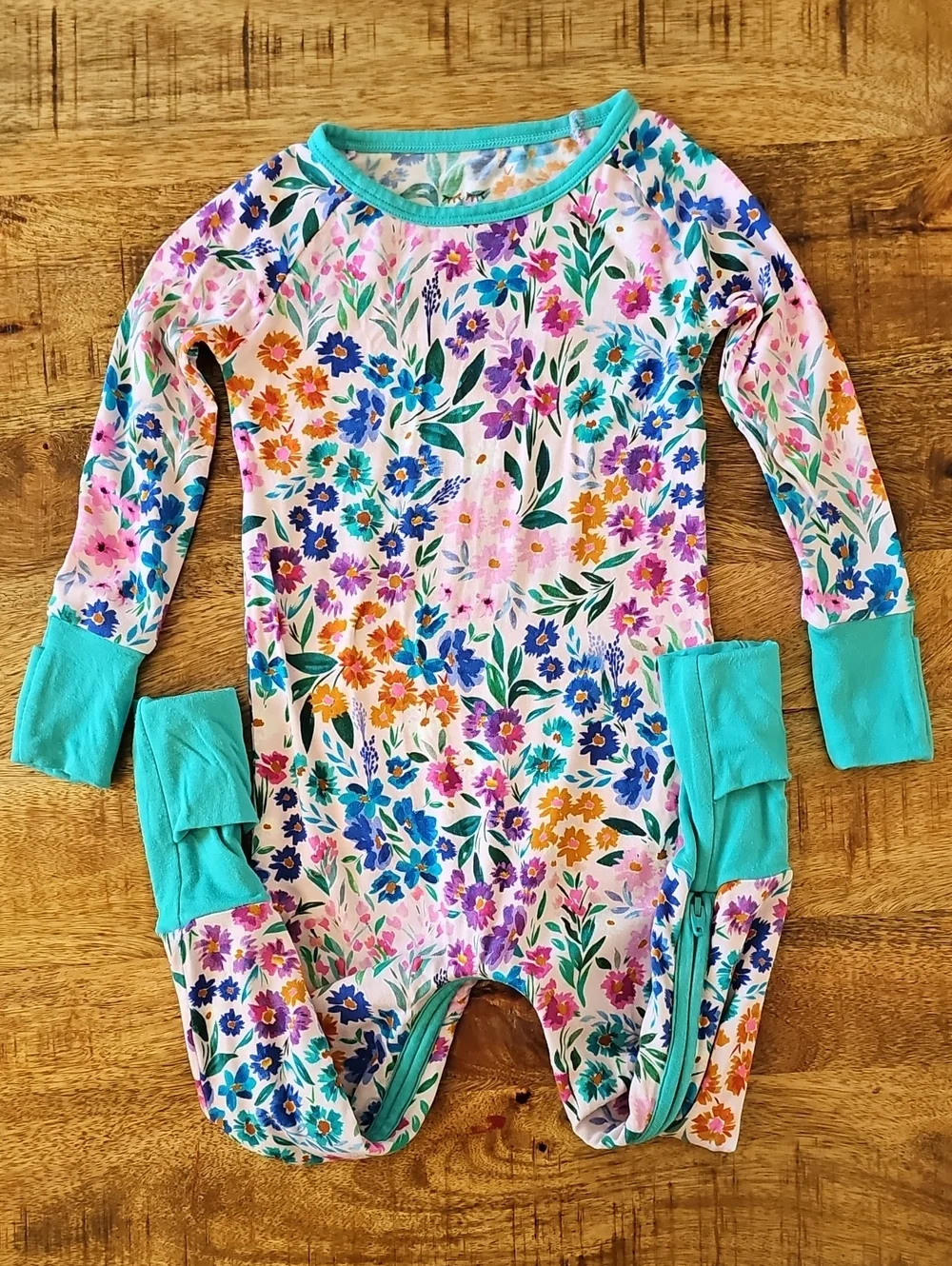 Little Sleepies Sweet Pea Floral Bamboo Crescent Zippy 12-18M